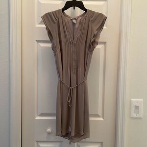 H&M Beige Dress with Ruffle Sleeves and Pin-Tucks Size 2